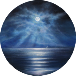 Moondance round seascape painting for sale
