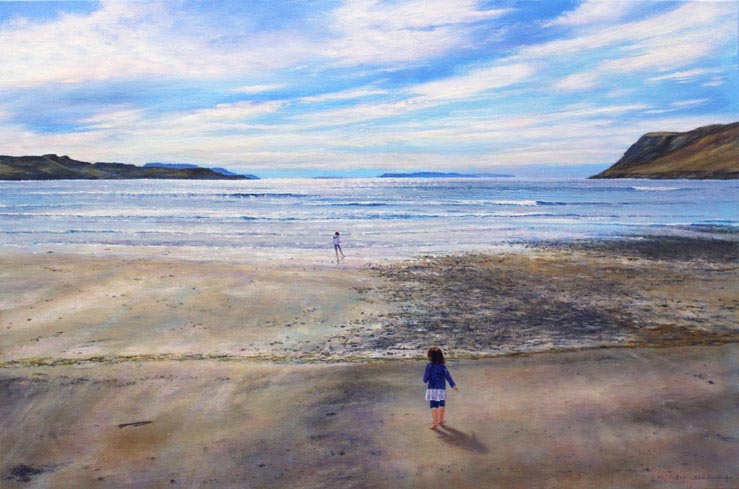 commissioned painting beach seascape children