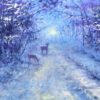 One winters day landscape with deer painting close up