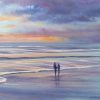 Sunset seascape painting for sale, an evening walk, close up