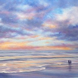 Sunset seascape painting for sale, an evening walk