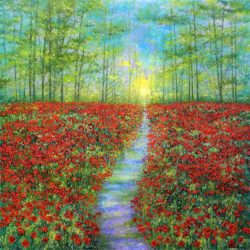 poppies field art greeting cards for sale